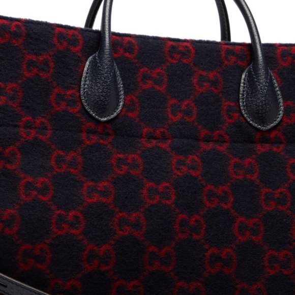 Gucci Wool Monogram GG Tote in Navy NEW WITH DUST BAG - Picture 3 of 16